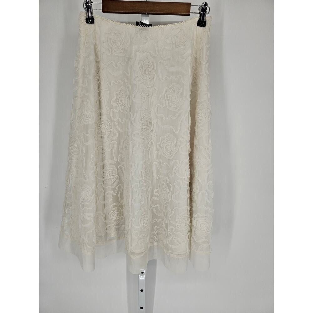 MSK Women's Beige Floral Sheer Lace Lined A Line Knee Length Skirt Size S